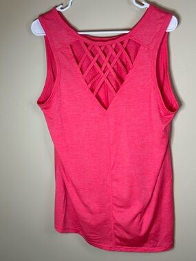 Reebok 1X Bright Pink Lattice-Back Tank Top
